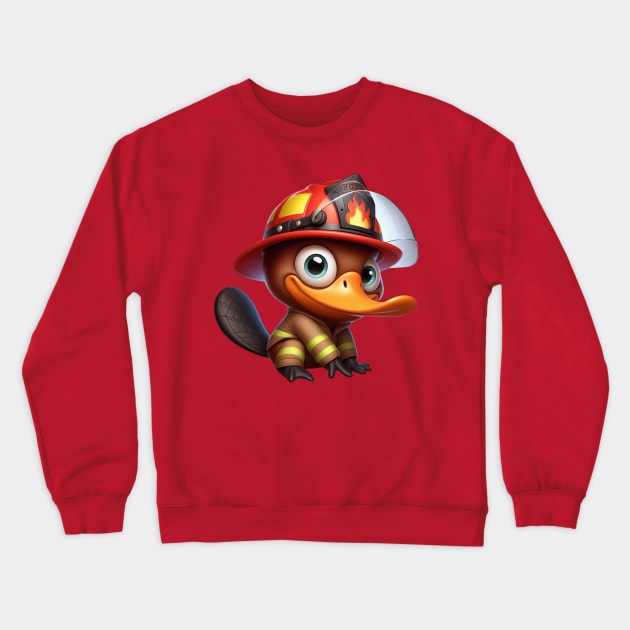 Cute Platypus Firefighter Crewneck Sweatshirt by Dmytro